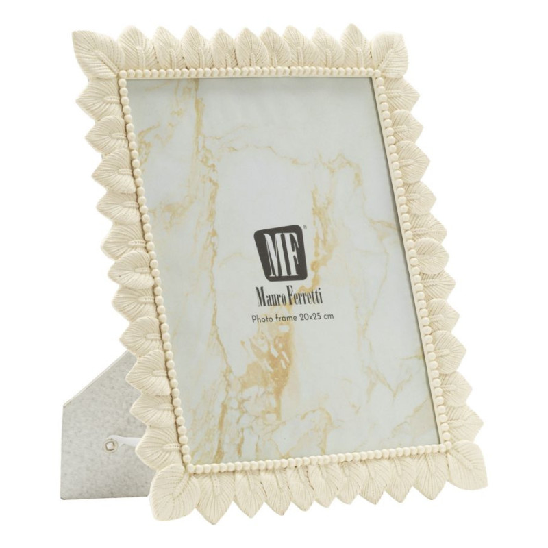 Grand Cadre photo nature chic Feuilles pour photo 20x25 Résine Blanc crème Leaffy 