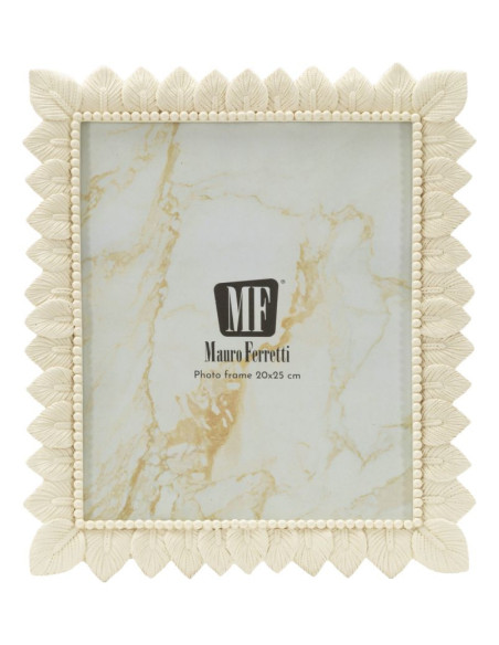 Grand Cadre photo nature chic Feuilles pour photo 20x25 Résine Blanc crème Leaffy 