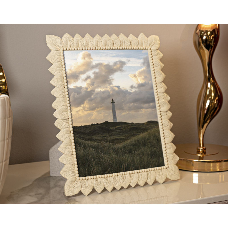 Grand Cadre photo nature chic Feuilles pour photo 20x25 Résine Blanc crème Leaffy 