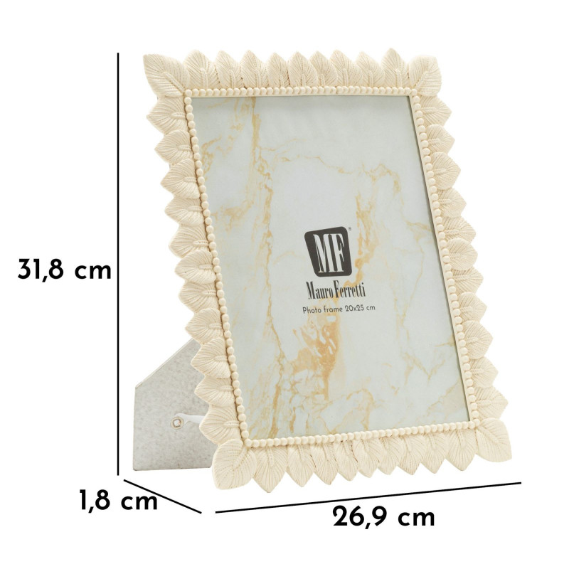 Grand Cadre photo nature chic Feuilles pour photo 20x25 Résine Blanc crème Leaffy 