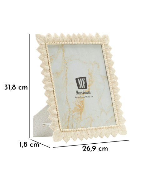 Grand Cadre photo nature chic Feuilles pour photo 20x25 Résine Blanc crème Leaffy 