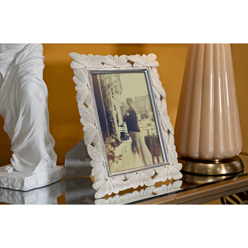 Cadre photo romantique Papillons pour photo 15x20 Résine Blanc crème Butterfly 