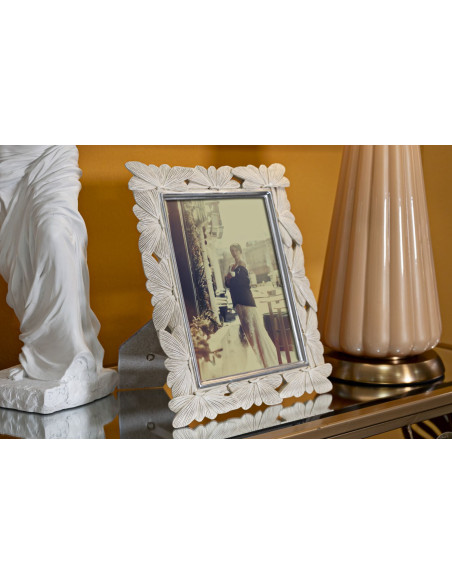 Cadre photo romantique Papillons pour photo 15x20 Résine Blanc crème Butterfly 