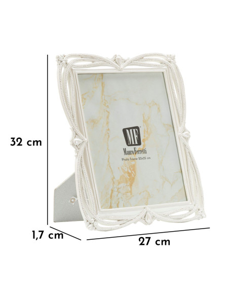 Grand Cadre photo romantique Rubans pour photo 20x25 Résine Argenté Ribbon 