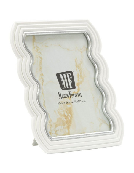 Cadre photo moderne ondulé pour photo 15x20 Résine Argenté Blanc Curty 