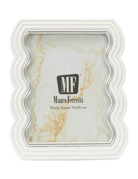 Cadre photo moderne ondulé pour photo 15x20 Résine Argenté Blanc Curty 