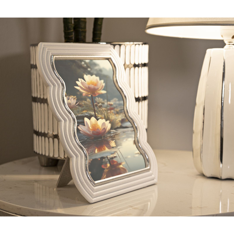 Cadre photo moderne ondulé pour photo 15x20 Résine Argenté Blanc Curty 