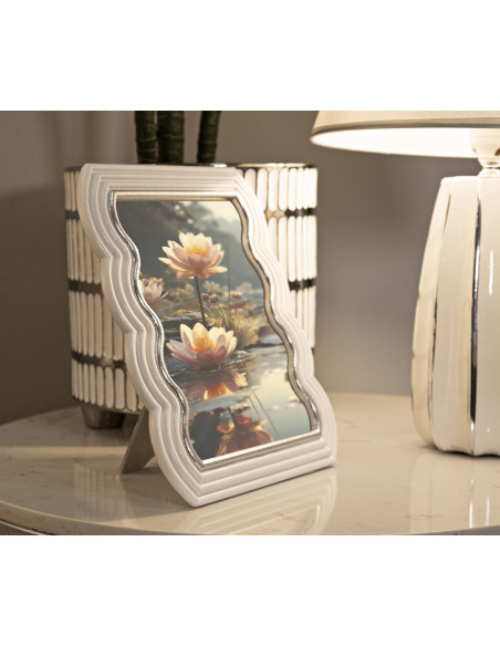 Cadre photo moderne ondulé pour photo 15x20 Résine Argenté Blanc Curty 