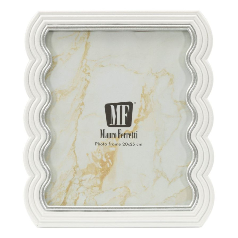 Grand Cadre photo moderne ondulé pour photo 20x25 Résine Argenté Blanc Curty 