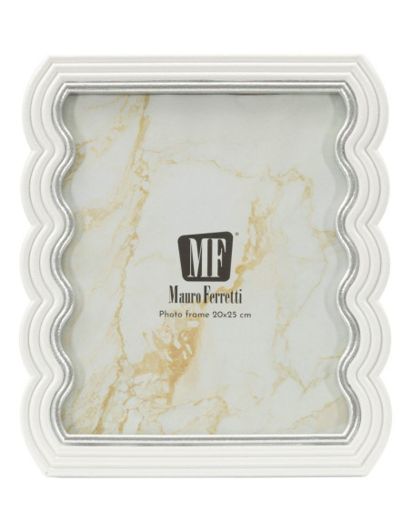 Grand Cadre photo moderne ondulé pour photo 20x25 Résine Argenté Blanc Curty 