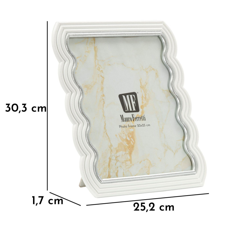 Grand Cadre photo moderne ondulé pour photo 20x25 Résine Argenté Blanc Curty 