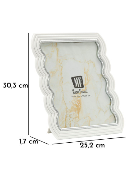Grand Cadre photo moderne ondulé pour photo 20x25 Résine Argenté Blanc Curty 