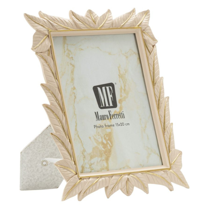 Cadre photo Feuilles style art déco pour photo 15x20 Résine Blanc crème Leaffy 