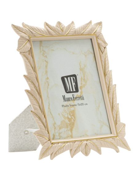Cadre photo Feuilles style art déco pour photo 15x20 Résine Blanc crème Leaffy 