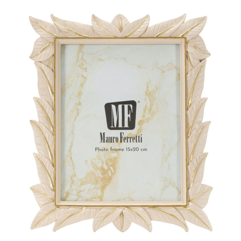 Cadre photo Feuilles style art déco pour photo 15x20 Résine Blanc crème Leaffy 
