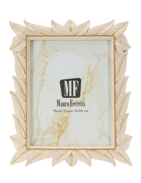Cadre photo Feuilles style art déco pour photo 15x20 Résine Blanc crème Leaffy 