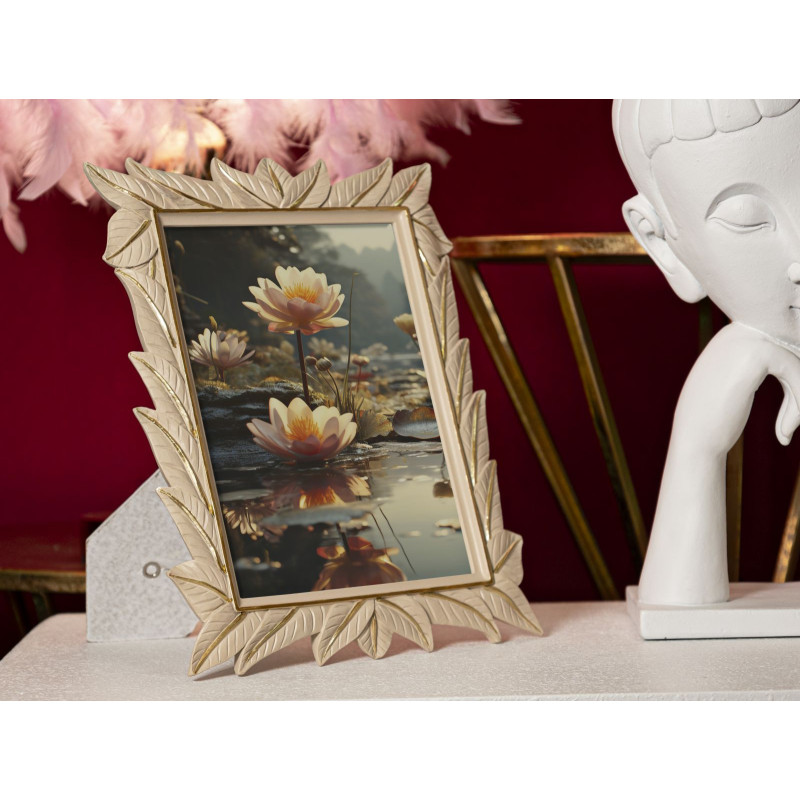 Cadre photo Feuilles style art déco pour photo 15x20 Résine Blanc crème Leaffy 