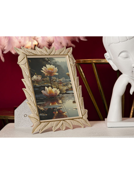 Cadre photo Feuilles style art déco pour photo 15x20 Résine Blanc crème Leaffy 