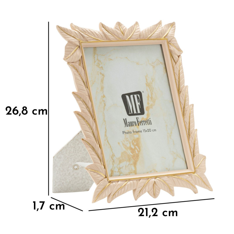 Cadre photo Feuilles style art déco pour photo 15x20 Résine Blanc crème Leaffy 