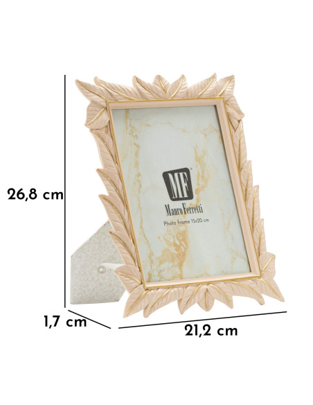Cadre photo Feuilles style art déco pour photo 15x20 Résine Blanc crème Leaffy 