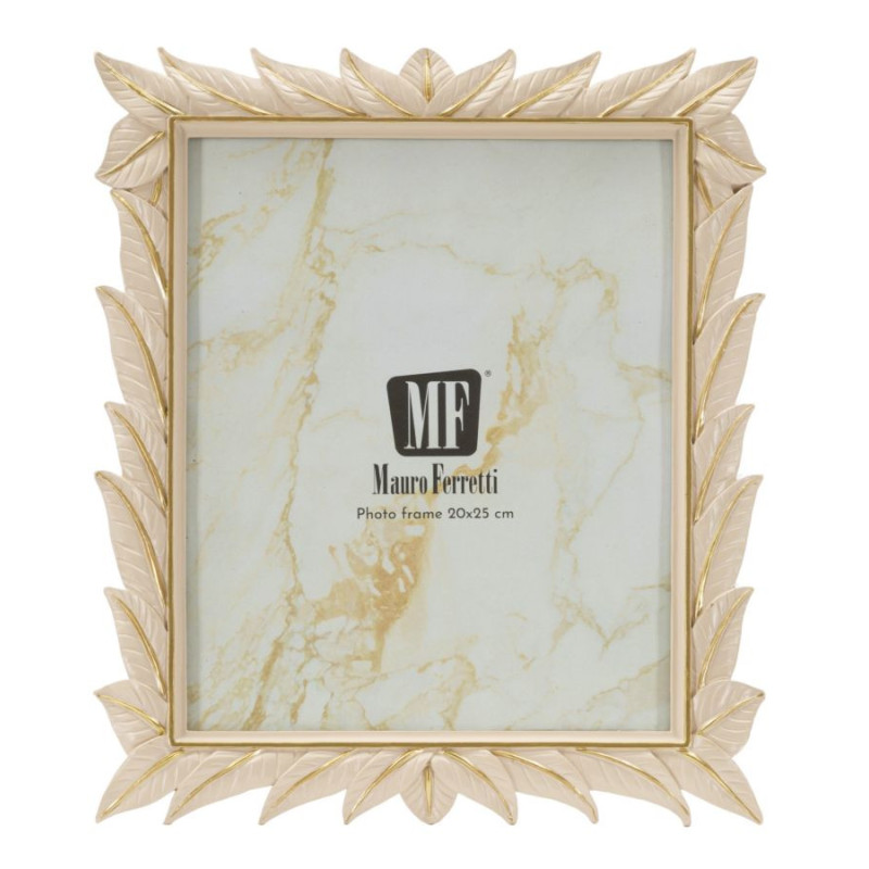 Grand Cadre photo Feuilles style art déco pour photo 20x25 Résine Blanc crème Leaffy 