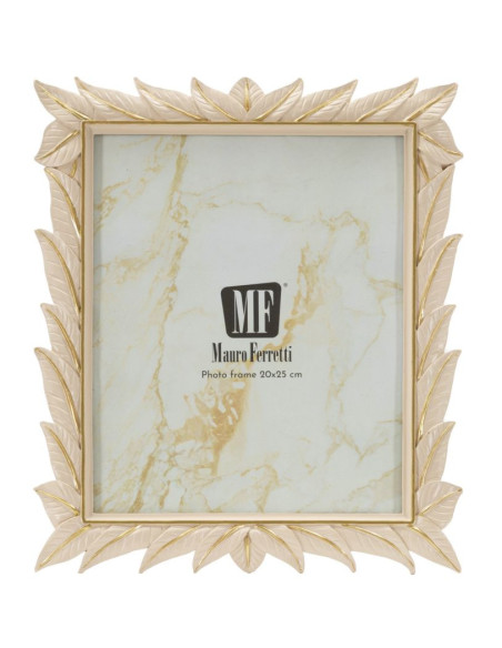 Grand Cadre photo Feuilles style art déco pour photo 20x25 Résine Blanc crème Leaffy 