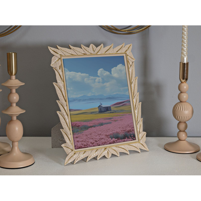 Grand Cadre photo Feuilles style art déco pour photo 20x25 Résine Blanc crème Leaffy 