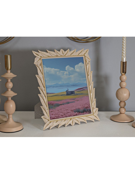 Grand Cadre photo Feuilles style art déco pour photo 20x25 Résine Blanc crème Leaffy 