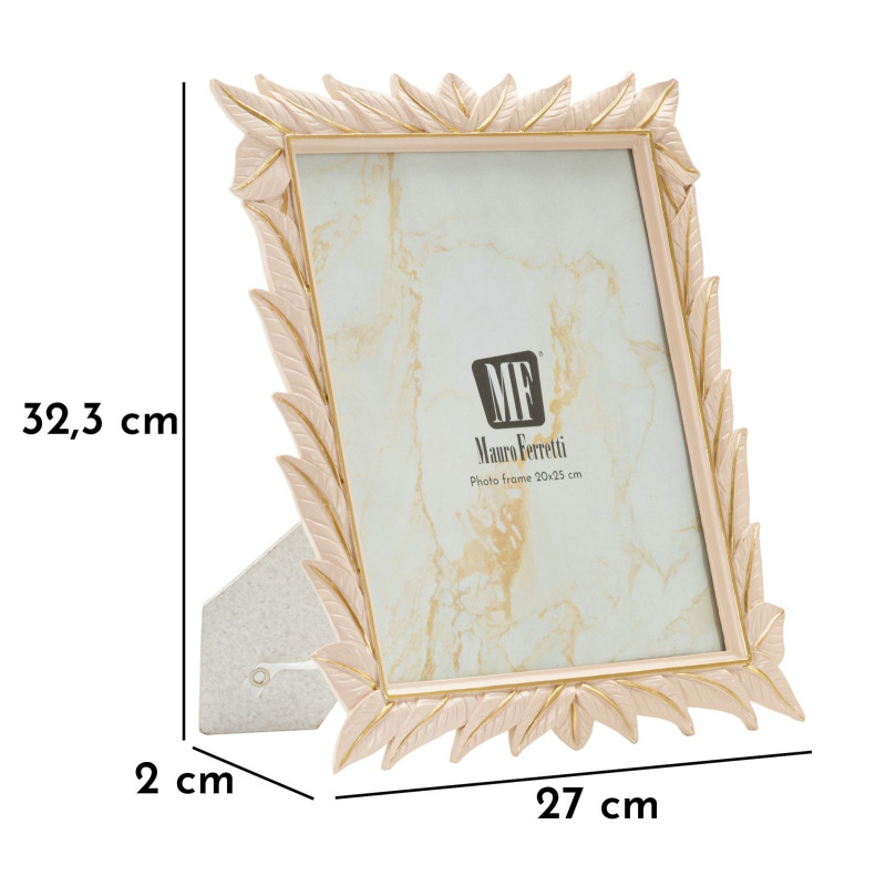 Grand Cadre photo Feuilles style art déco pour photo 20x25 Résine Blanc crème Leaffy 