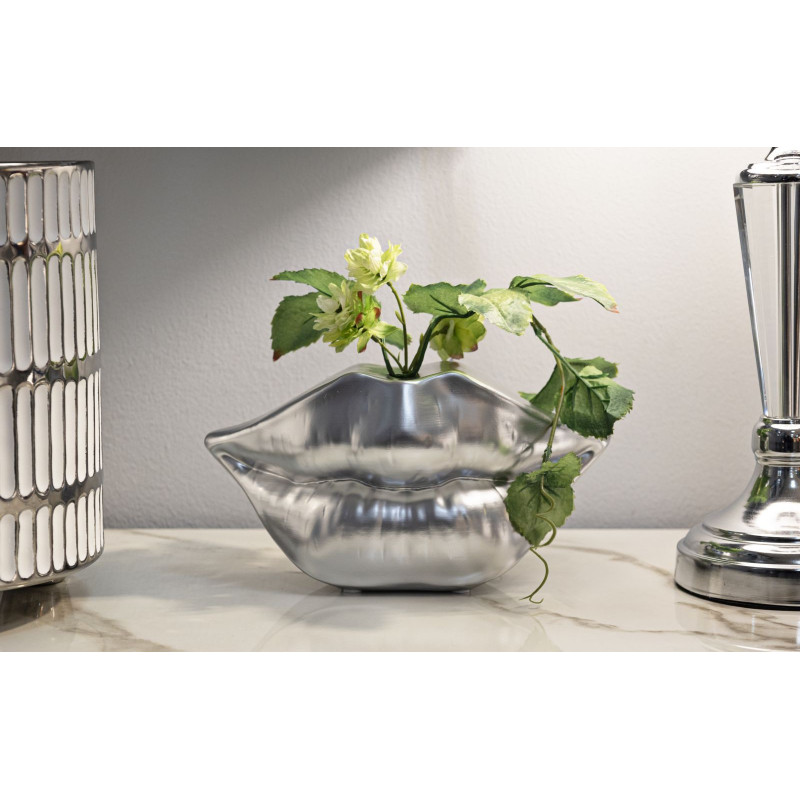 Vase moderne chic Bouche Résine Argenté Lip 