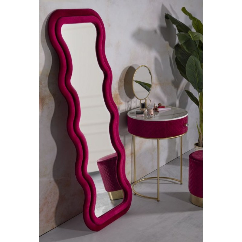 Grand Miroir mural moderne chic Organique 60x160 Velours Rose Fuchsia Bois MDF Emily 