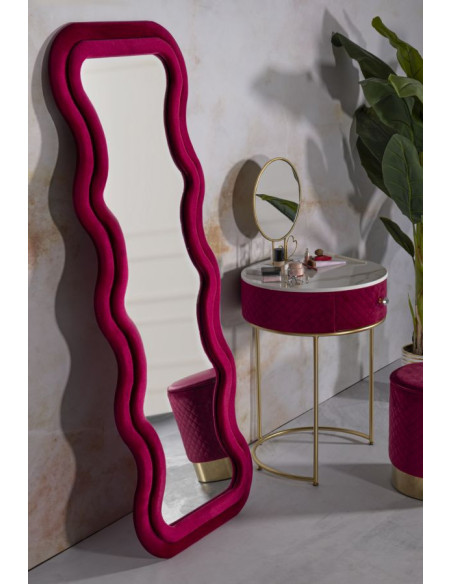 Grand Miroir mural moderne chic Organique 60x160 Velours Rose Fuchsia Bois MDF Emily 