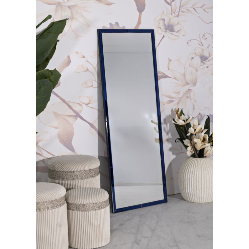 Grand Miroir mural oriental chic Rectangulaire 55x150 Bois MDF Bleu Riyad 
