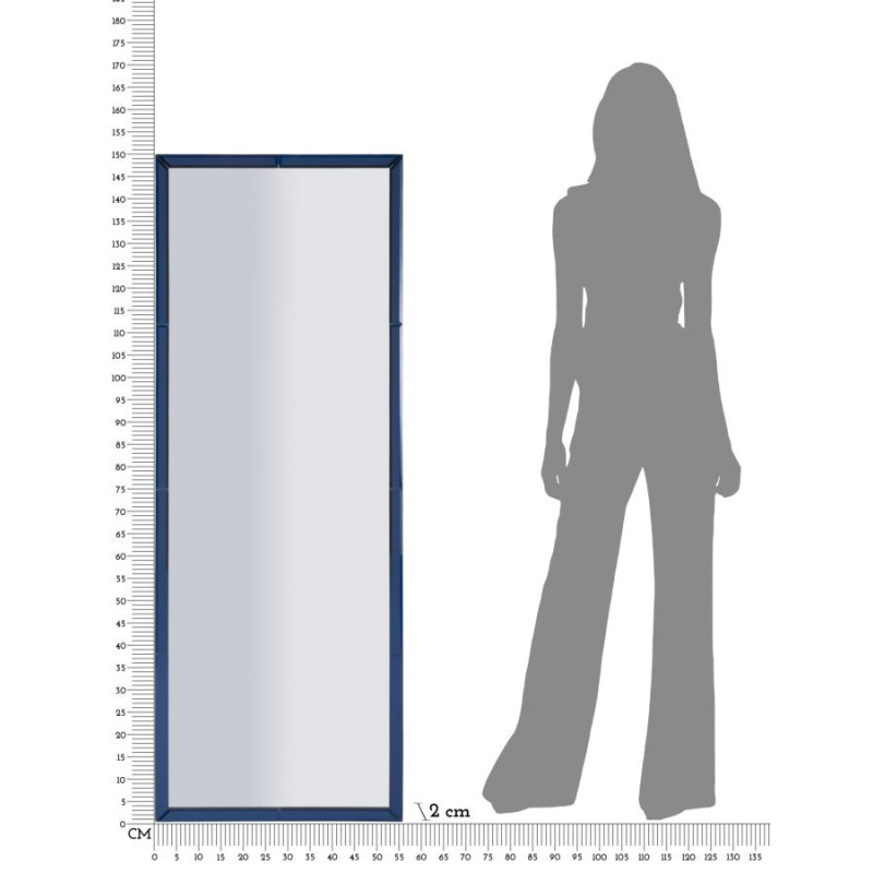 Grand Miroir mural oriental chic Rectangulaire 55x150 Bois MDF Bleu Riyad 