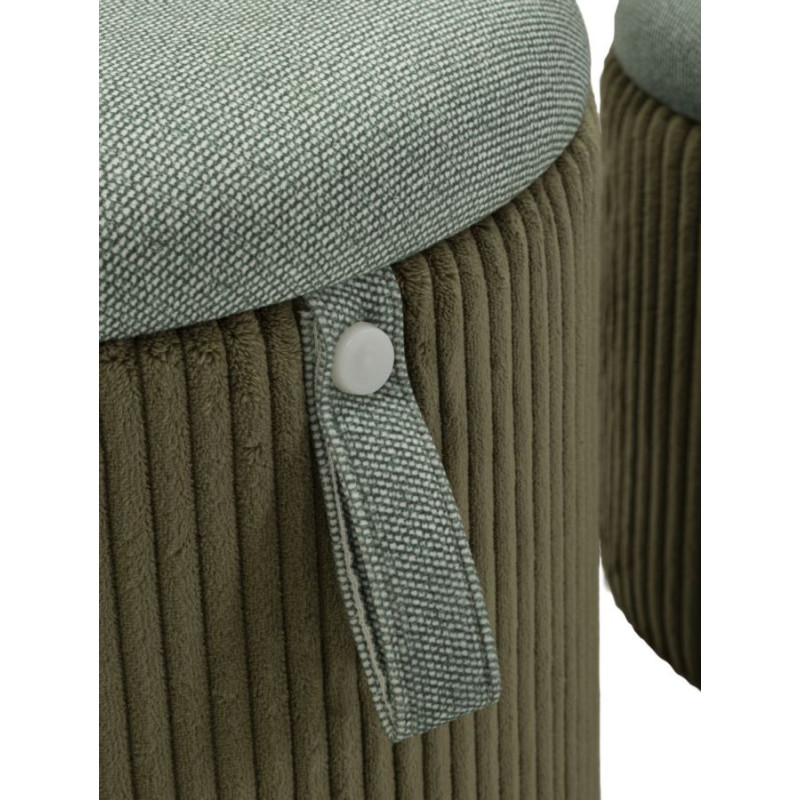 Pouf coffre rangement style art déco Rond Velours côtelé Vert MDF Bolzano (Lot de 2) 