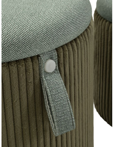 Pouf coffre rangement style art déco Rond Velours côtelé Vert MDF Bolzano (Lot de 2) 