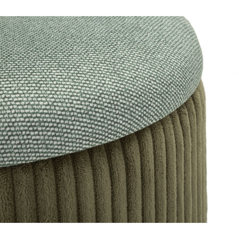 Pouf coffre rangement style art déco Rond Velours côtelé Vert MDF Bolzano (Lot de 2) 