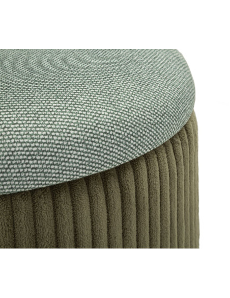 Pouf coffre rangement style art déco Rond Velours côtelé Vert MDF Bolzano (Lot de 2) 