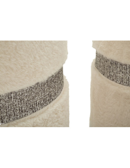 Pouf Bouclette coffre rangement Rond Tissu Blanc crème Gris MDF Saint- Moritz (Lot de 2) 