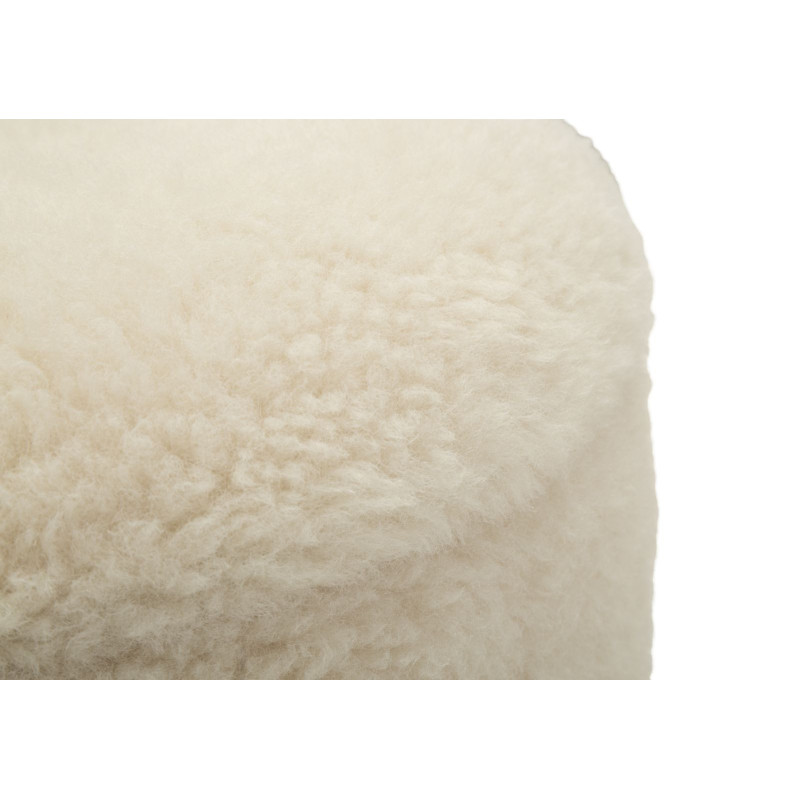 Pouf Bouclette coffre rangement Rond Tissu Blanc crème Gris MDF Saint- Moritz (Lot de 2) 