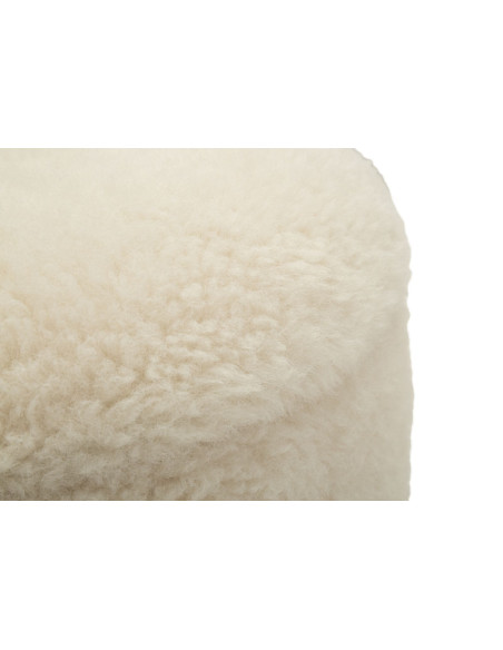 Pouf Bouclette coffre rangement Rond Tissu Blanc crème Gris MDF Saint- Moritz (Lot de 2) 