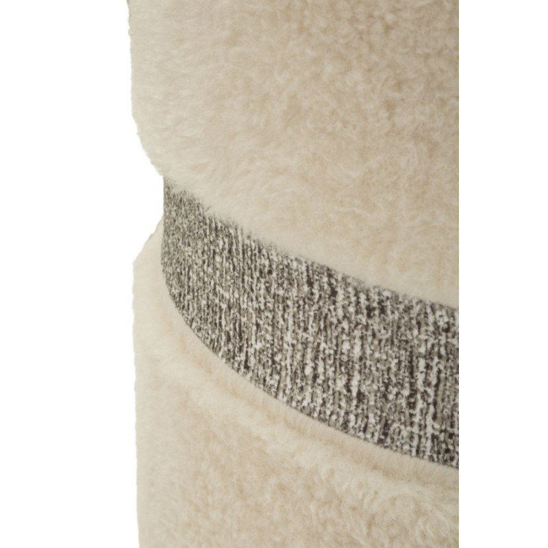 Pouf Bouclette coffre rangement Rond Tissu Blanc crème Gris MDF Saint- Moritz (Lot de 2) 
