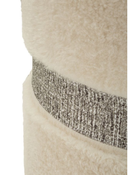Pouf Bouclette coffre rangement Rond Tissu Blanc crème Gris MDF Saint- Moritz (Lot de 2) 