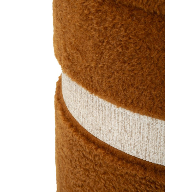 Pouf Bouclette coffre rangement Rond Tissu Terracotta Blanc crème MDF Saint- Moritz (Lot de 2) 