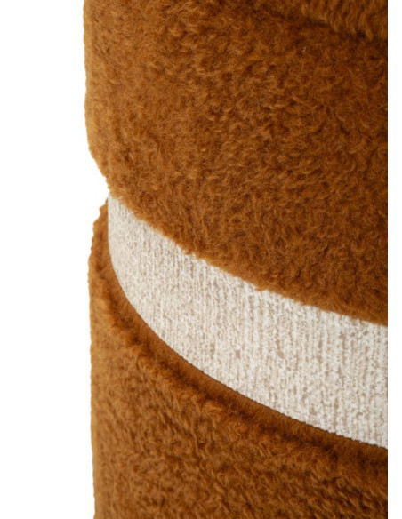 Pouf Bouclette coffre rangement Rond Tissu Terracotta Blanc crème MDF Saint- Moritz (Lot de 2) 