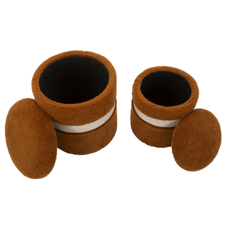 Pouf Bouclette coffre rangement Rond Tissu Terracotta Blanc crème MDF Saint- Moritz (Lot de 2) 