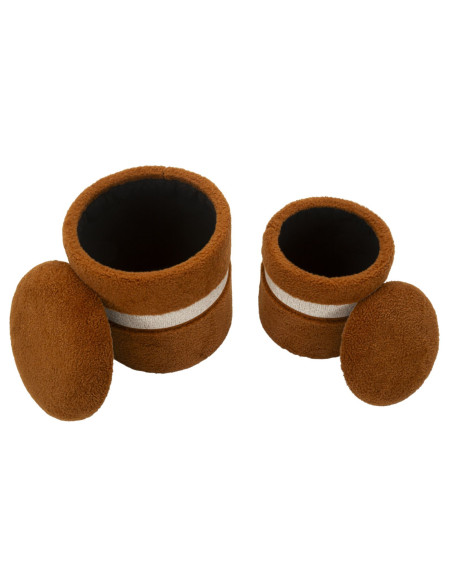 Pouf Bouclette coffre rangement Rond Tissu Terracotta Blanc crème MDF Saint- Moritz (Lot de 2) 