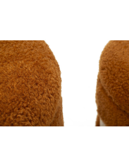 Pouf Bouclette coffre rangement Rond Tissu Terracotta Blanc crème MDF Saint- Moritz (Lot de 2) 