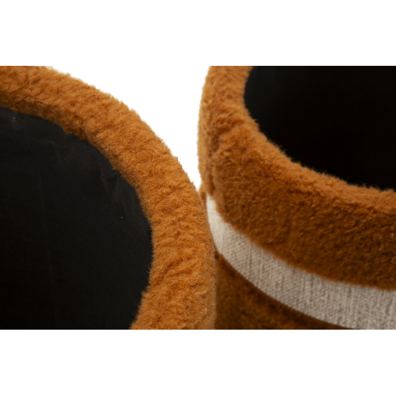 Pouf Bouclette coffre rangement Rond Tissu Terracotta Blanc crème MDF Saint- Moritz (Lot de 2) 