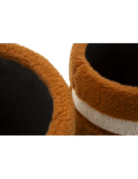 Pouf Bouclette coffre rangement Rond Tissu Terracotta Blanc crème MDF Saint- Moritz (Lot de 2) 